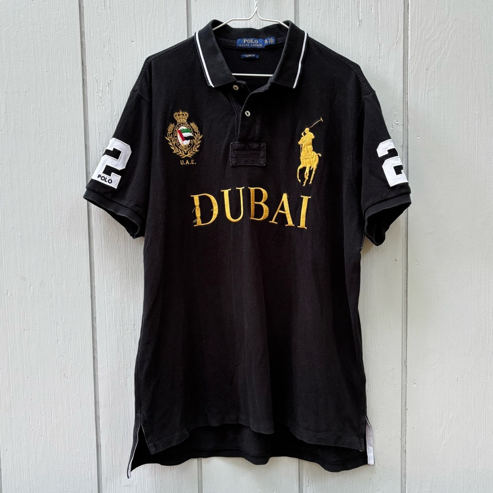 POLO RALPH LAUREN—Dubai Black & Gold Polo Shirt—XL—Custom Fit—#2—Semi-Distressed